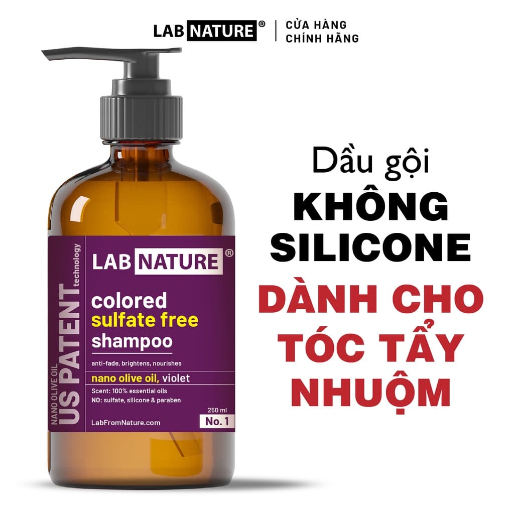 Dầu gội Lab Nature No.1 Không Silicone Khử Vàng, Giữ Màu Tóc Tẩy Nhuộm - Công nghệ Nano Dầu Olive -250ml