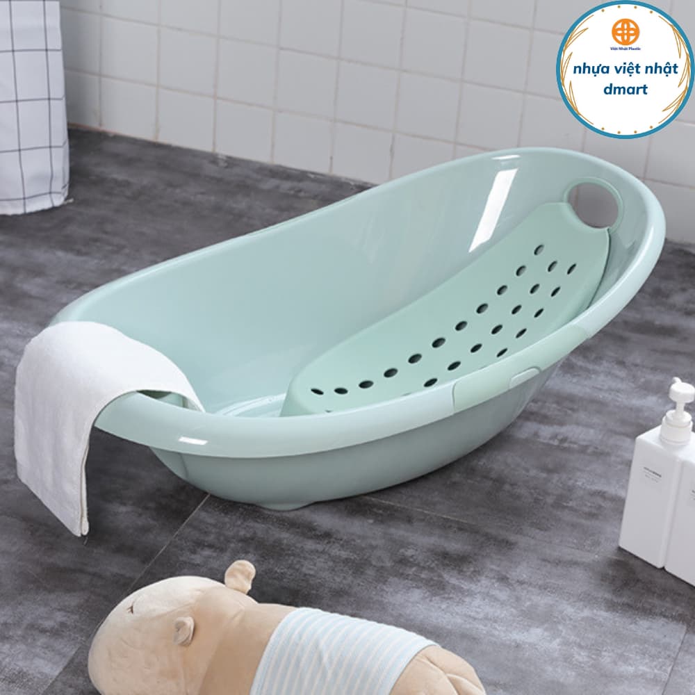 chậu tắm cho bé có tấm lót đỡ tiện lợi, thau tắm elip nhựa việt nhât cao cấp 2202