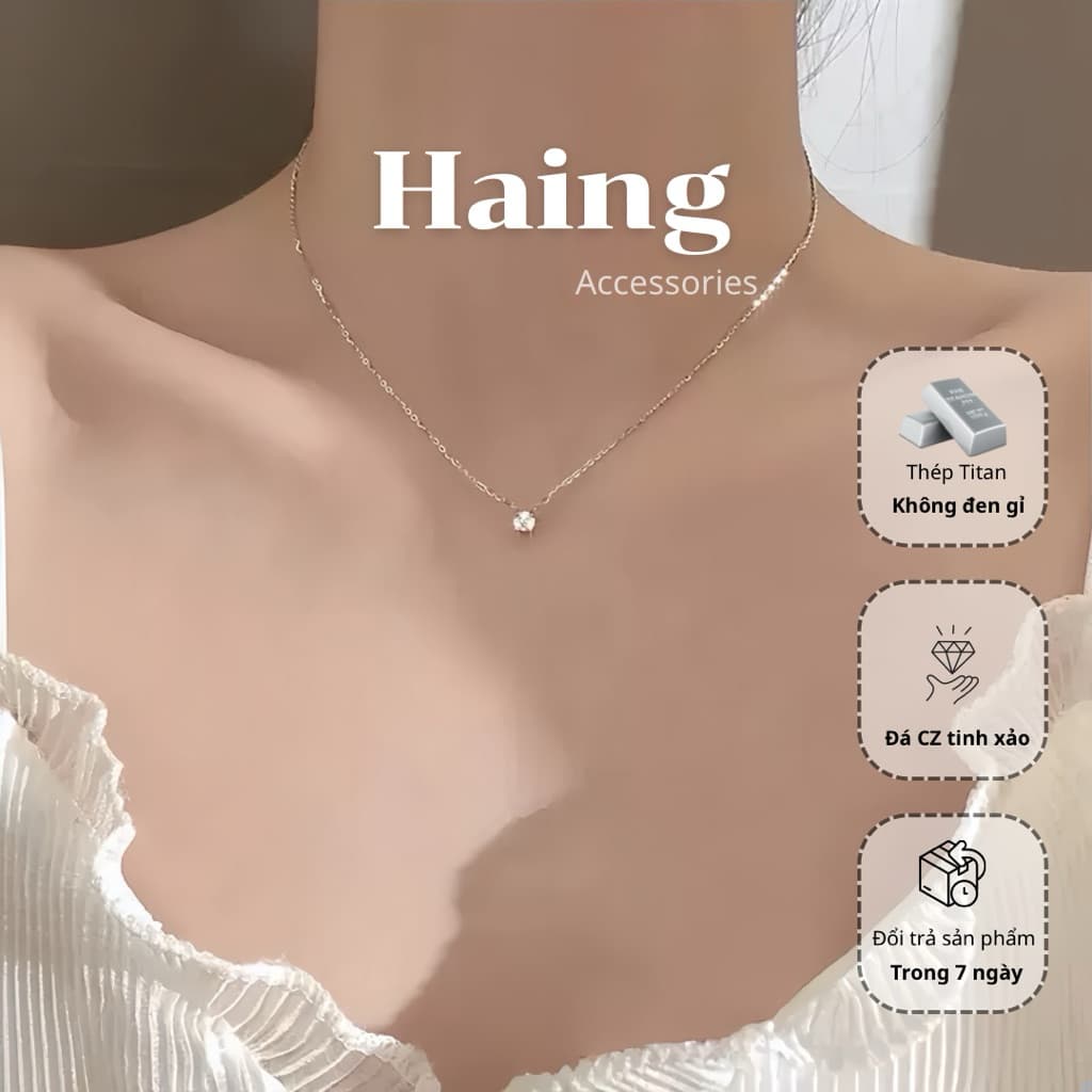 Dây chuyền Titan nữ không đen gỉ – Vòng cổ sợi mảnh đá CZ nhỏ kiểu tối giản nhẹ nhàng Haing TT06
